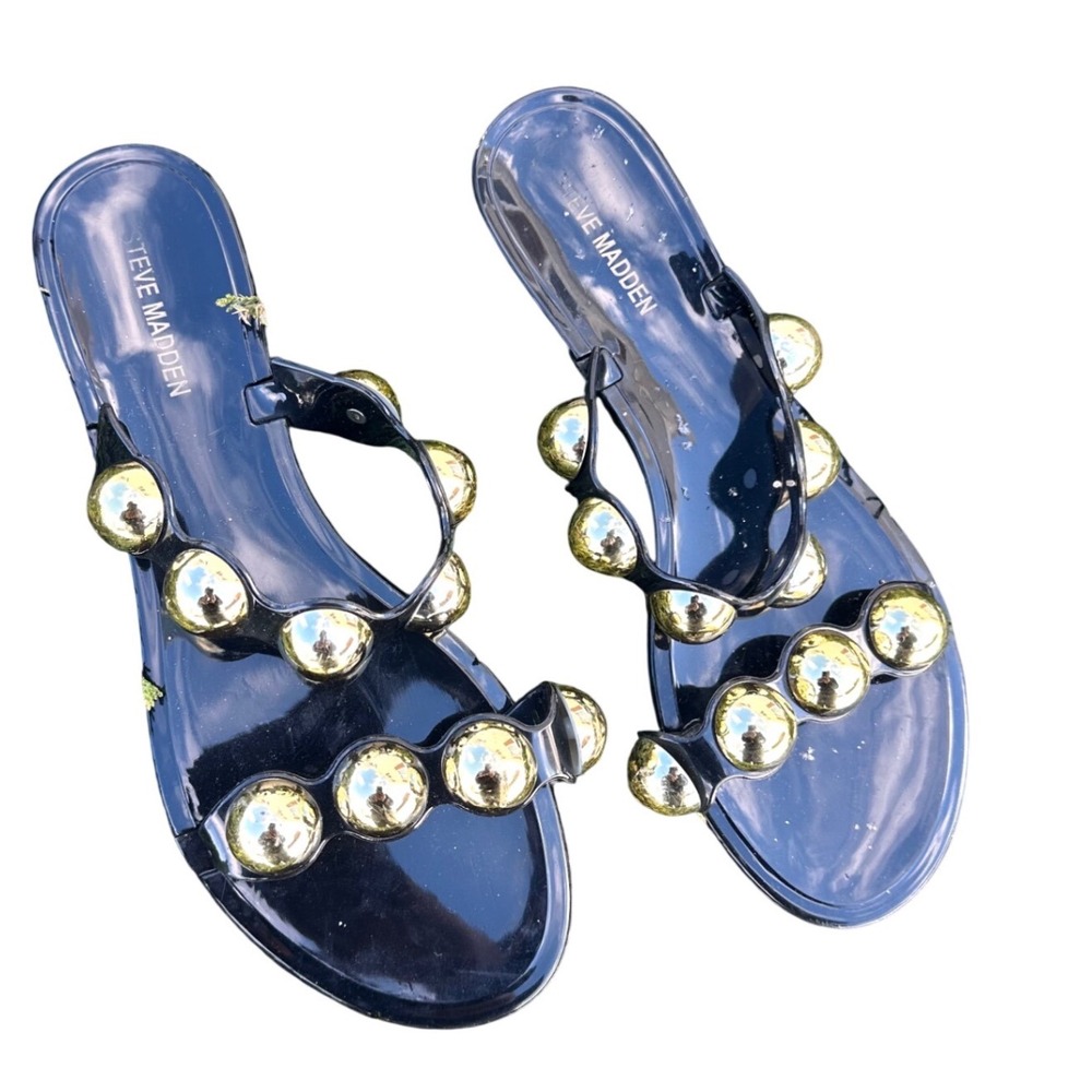 Steve Madden Women's Chrishelle Open Toe Slip On Jelly Sandals Size 9 Black Gold
